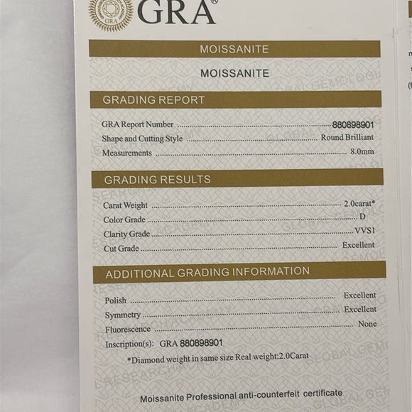 2.0 Carat Moissanite Engagement Ring in Platinum Plated Sterling Silver NWT - Picture 13 of 17